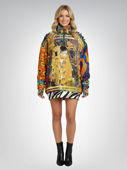 Give Me a Kiss Art Deco Print Heavyweight Oversized Quarter Zip Sweatshirt