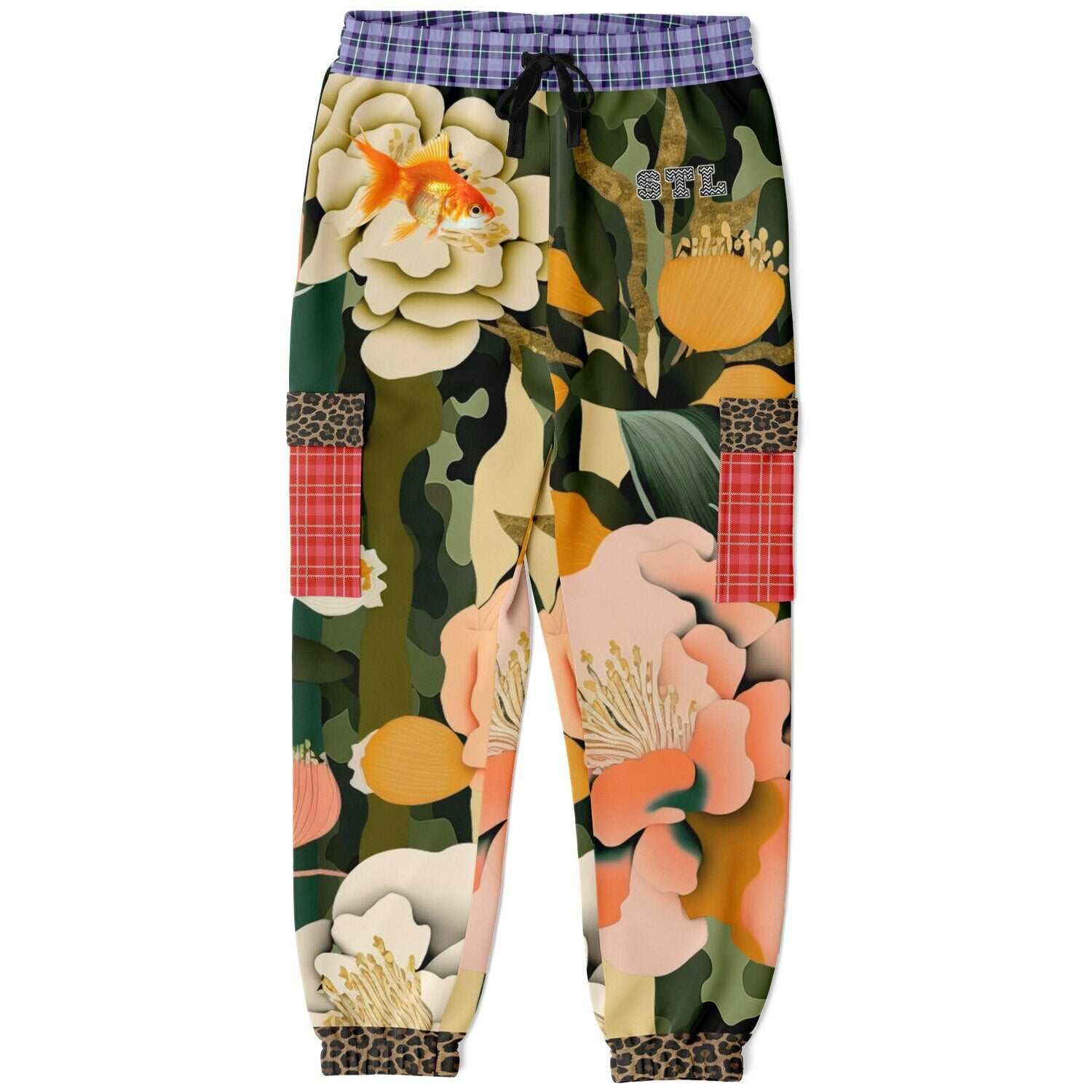 Gold Fish in Garden Floral Splendor Eco-Poly Cargo Joggers