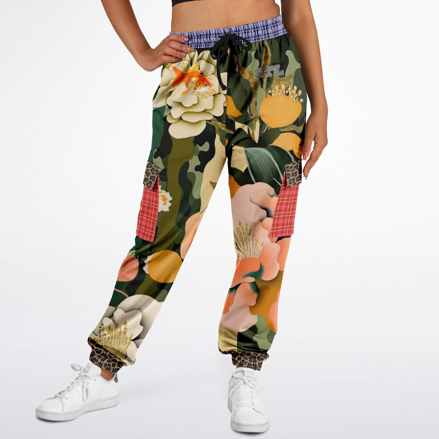 Gold Fish in Garden Floral Splendor Eco-Poly Cargo Joggers