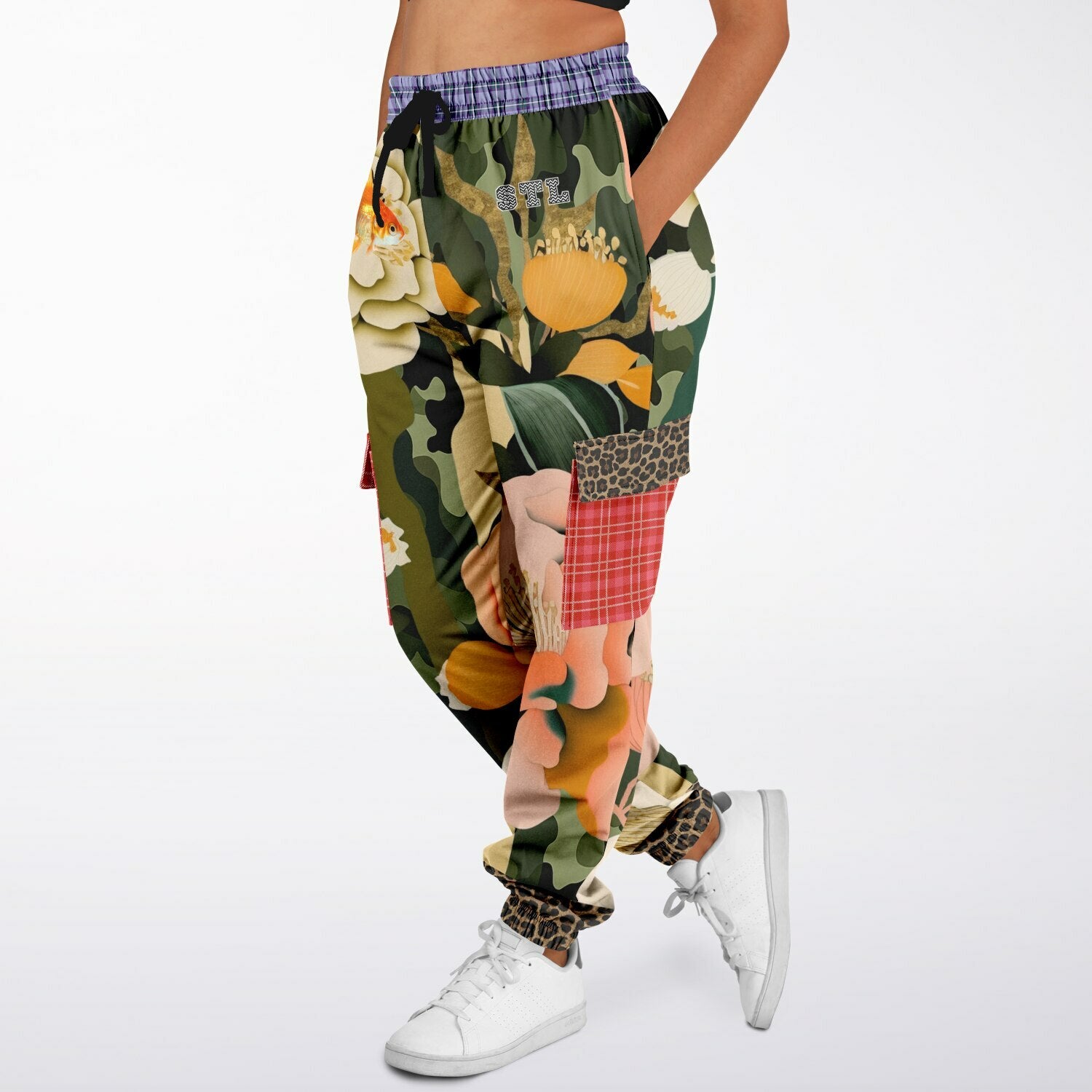 Gold Fish in Garden Floral Splendor Eco-Poly Cargo Joggers