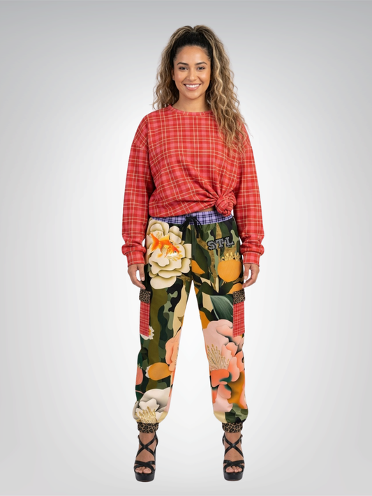 Gold Fish in Garden Floral Splendor Eco-Poly Cargo Joggers