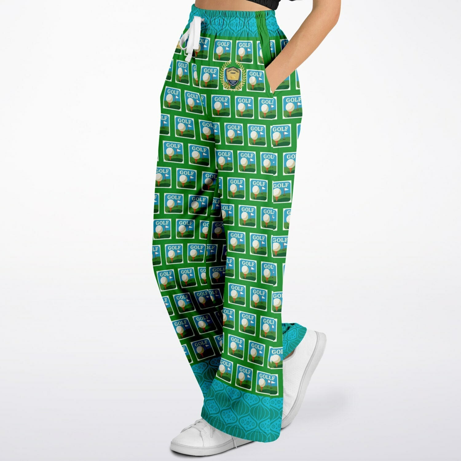Golf - Hole in One in Green with Chinese Lantern Eco-Poly Wide Leg Pants