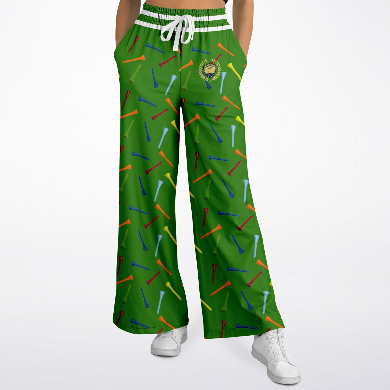 Golf Tee Time in Green Eco-Poly Wide Leg Pants