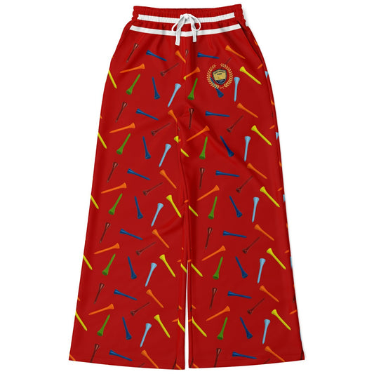 Golf Tee Time in Red Eco-Poly Wide Leg Pants