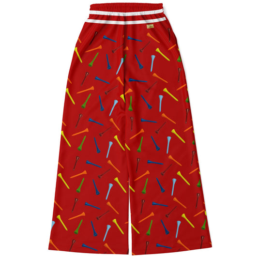 Golf Tee Time in Red Eco-Poly Wide Leg Pants