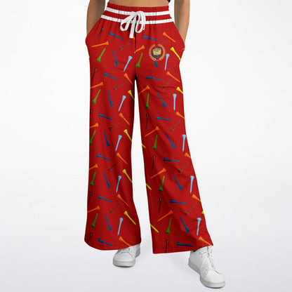 Golf Tee Time in Red Eco-Poly Wide Leg Pants
