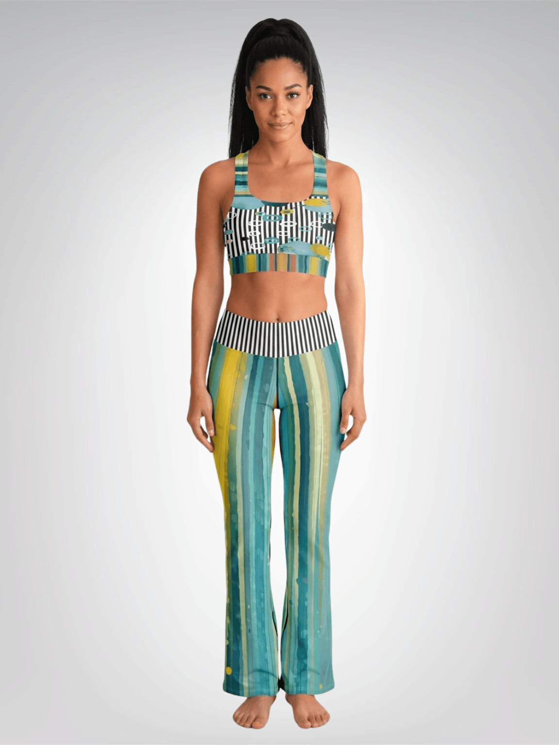 Greek Isles Blue Stripe Flare Leggings