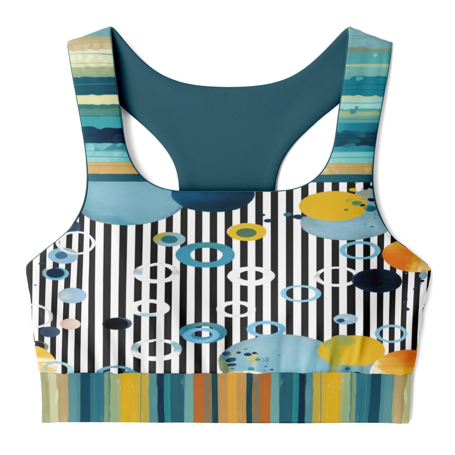 Greek Isles Black Stripe &amp; Circles Padded Sports Bra