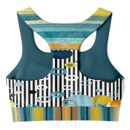 Greek Isles Black Stripe &amp; Circles Padded Sports Bra