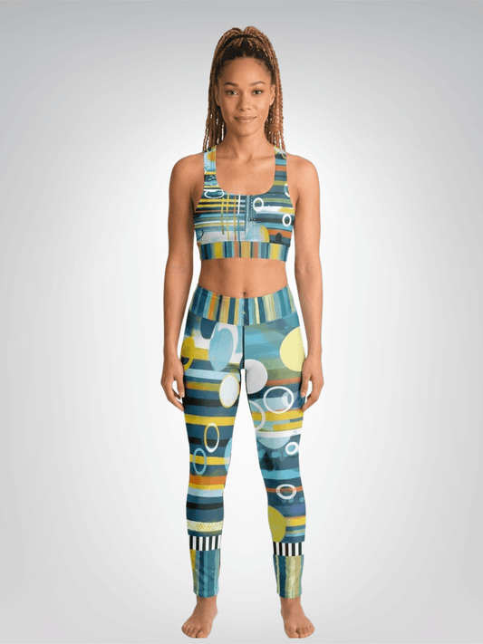 Greek Isles Blue Geometric Flare Leggings