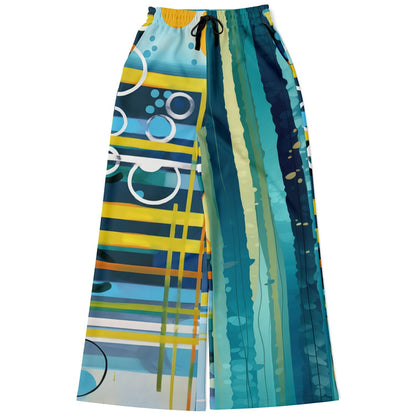 Greek Isles Blue Geometric Eco-Poly Wide Leg Pants