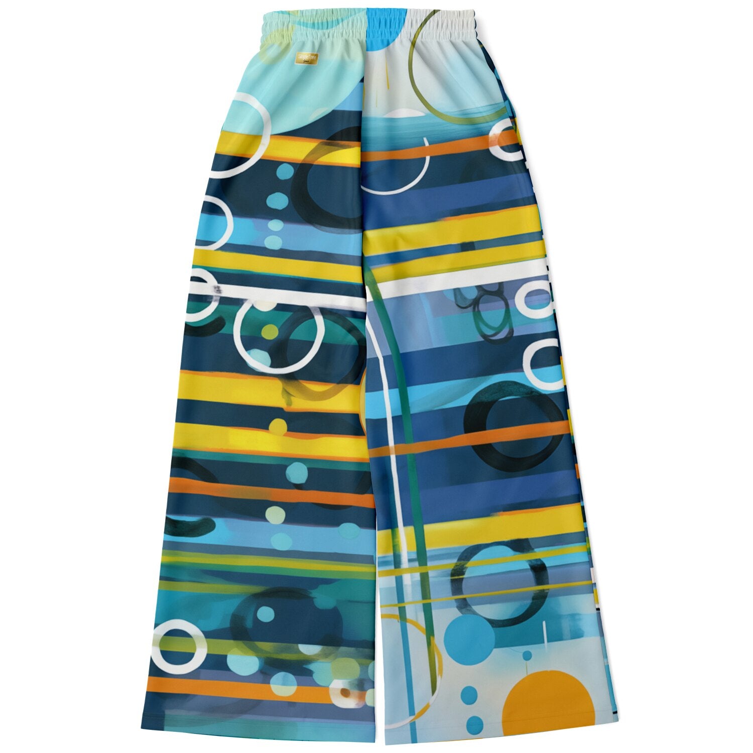 Greek Isles Blue Geometric Eco-Poly Wide Leg Pants