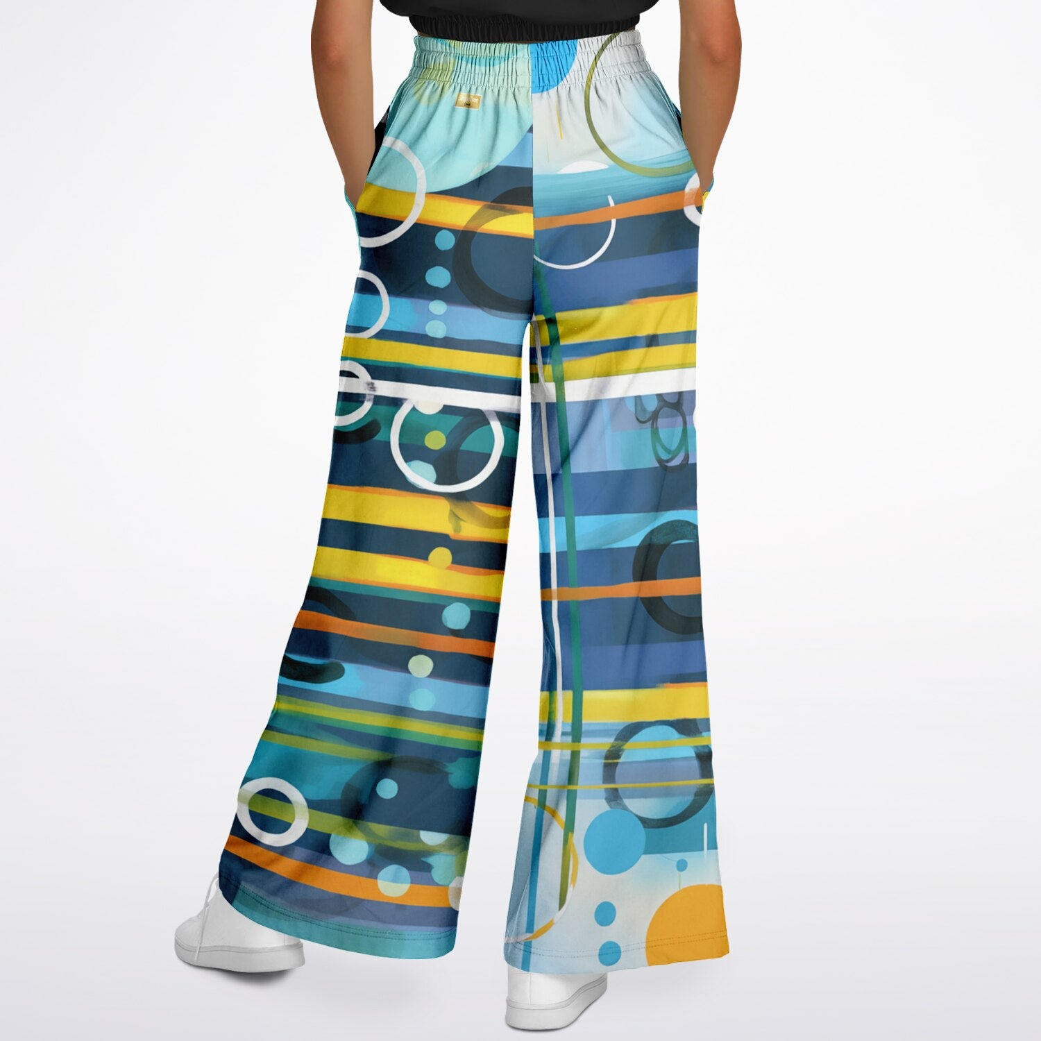 Greek Isles Blue Geometric Eco-Poly Wide Leg Pants
