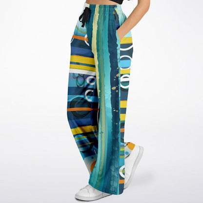 Greek Isles Blue Geometric Eco-Poly Wide Leg Pants