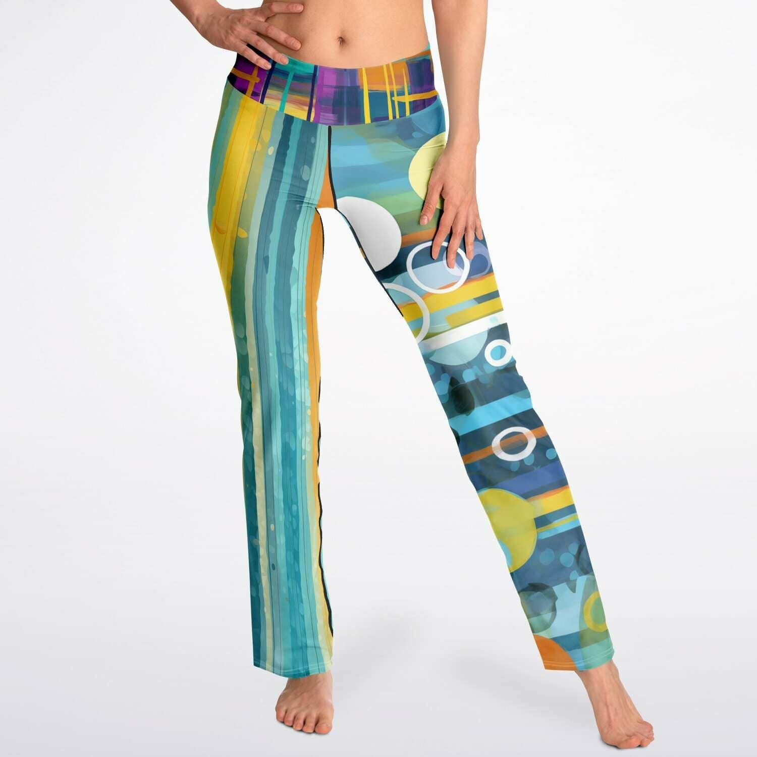 Greek Isles Blue Geometric Stripe Duo Flare Leggings