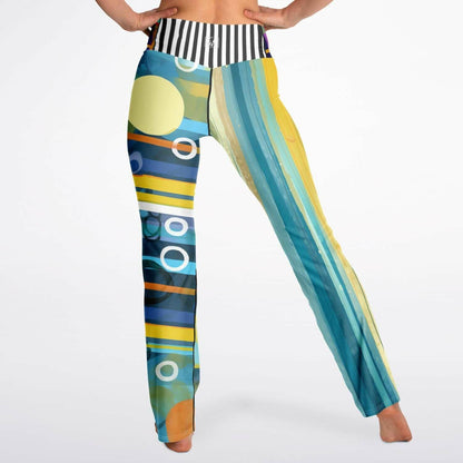 Greek Isles Blue Geometric Stripe Duo Flare Leggings