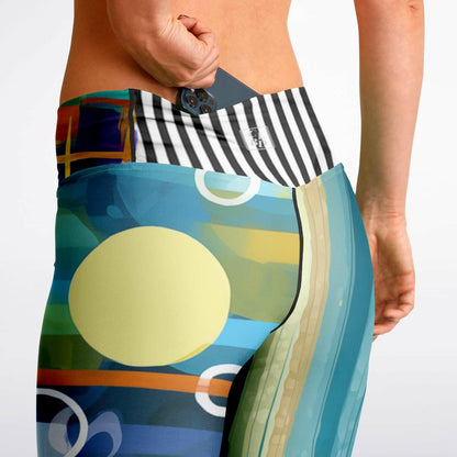 Greek Isles Blue Geometric Stripe Duo Flare Leggings