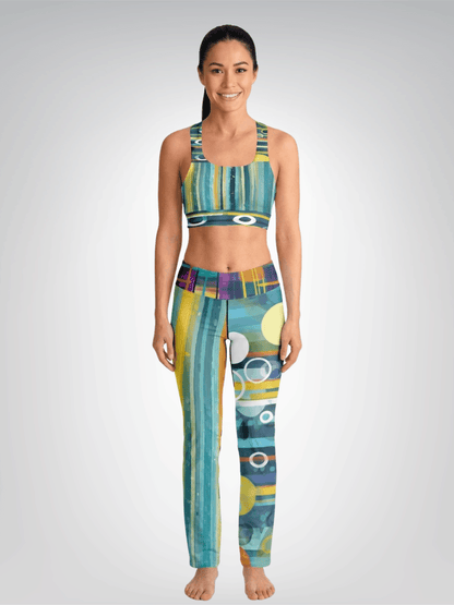 Greek Isles Blue Geometric Stripe Duo Flare Leggings