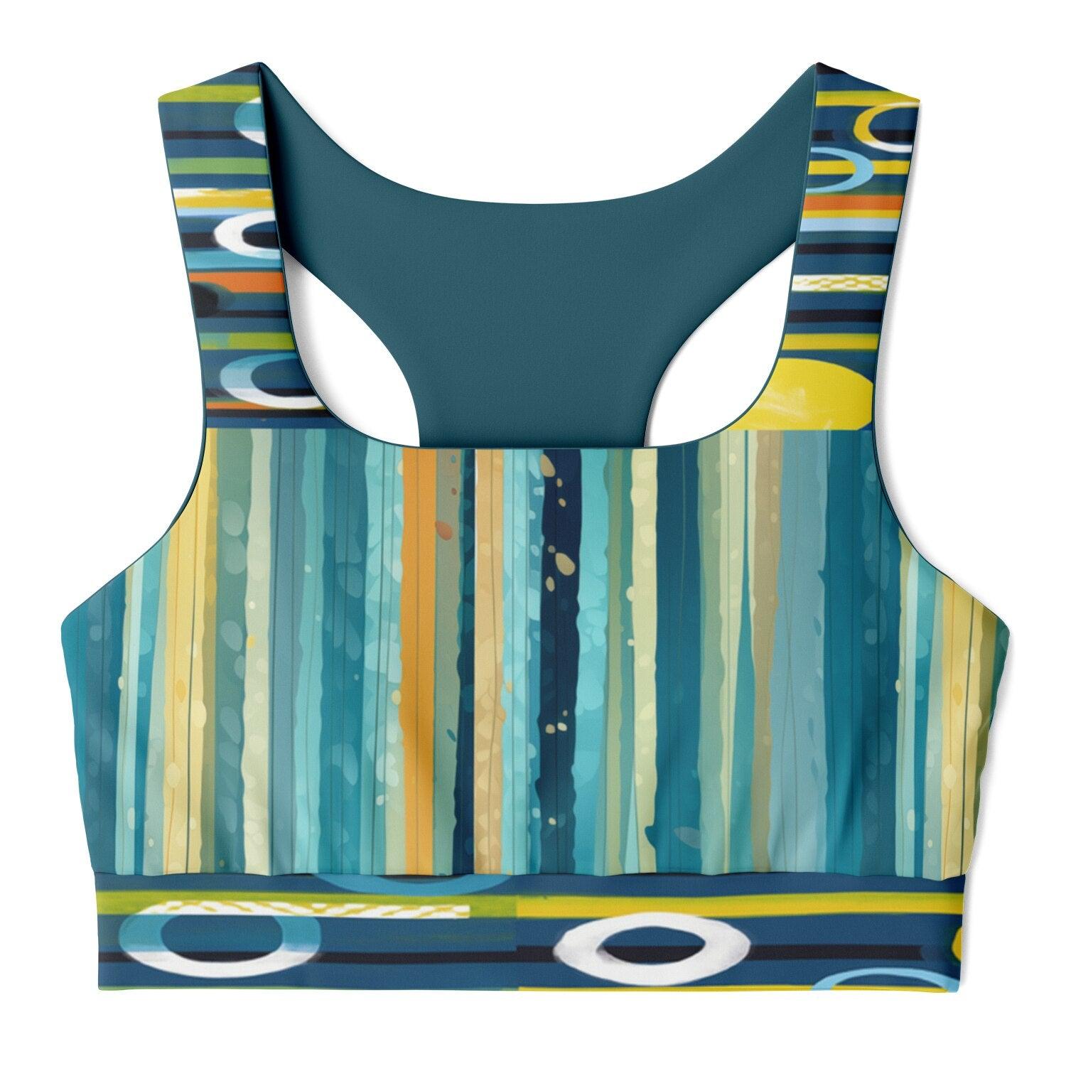 Greek Isles Blue Stripe &amp; Abstract Padded Sports Bra