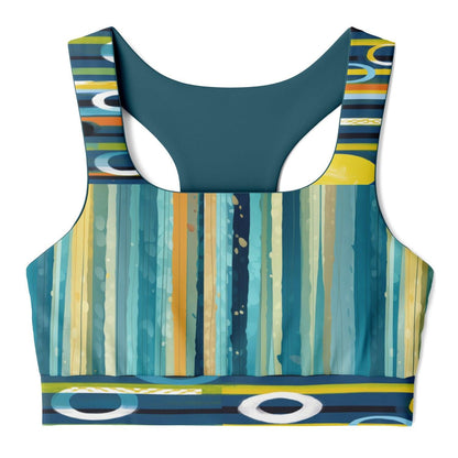 Greek Isles Blue Stripe &amp; Abstract Padded Sports Bra