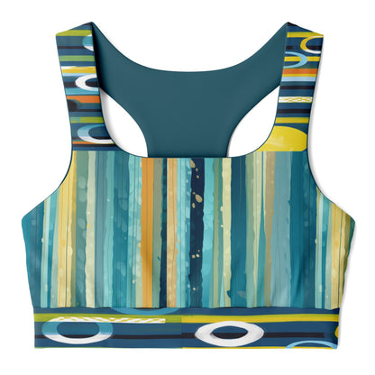 Greek Isles Blue Stripe &amp; Abstract Padded Sports Bra
