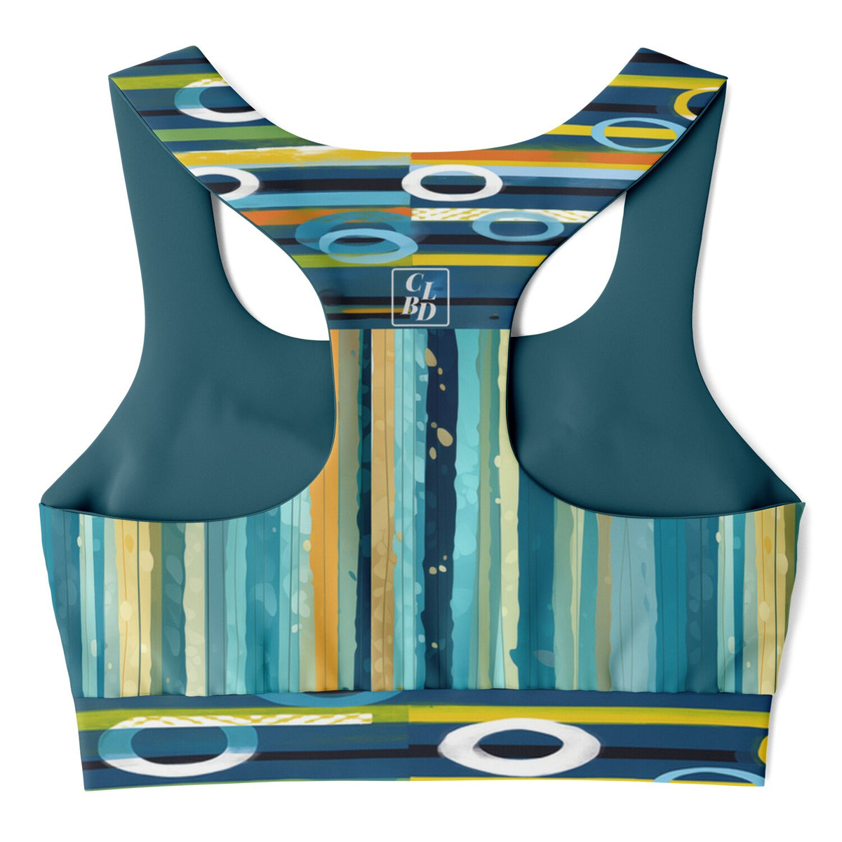 Greek Isles Blue Stripe &amp; Abstract Padded Sports Bra