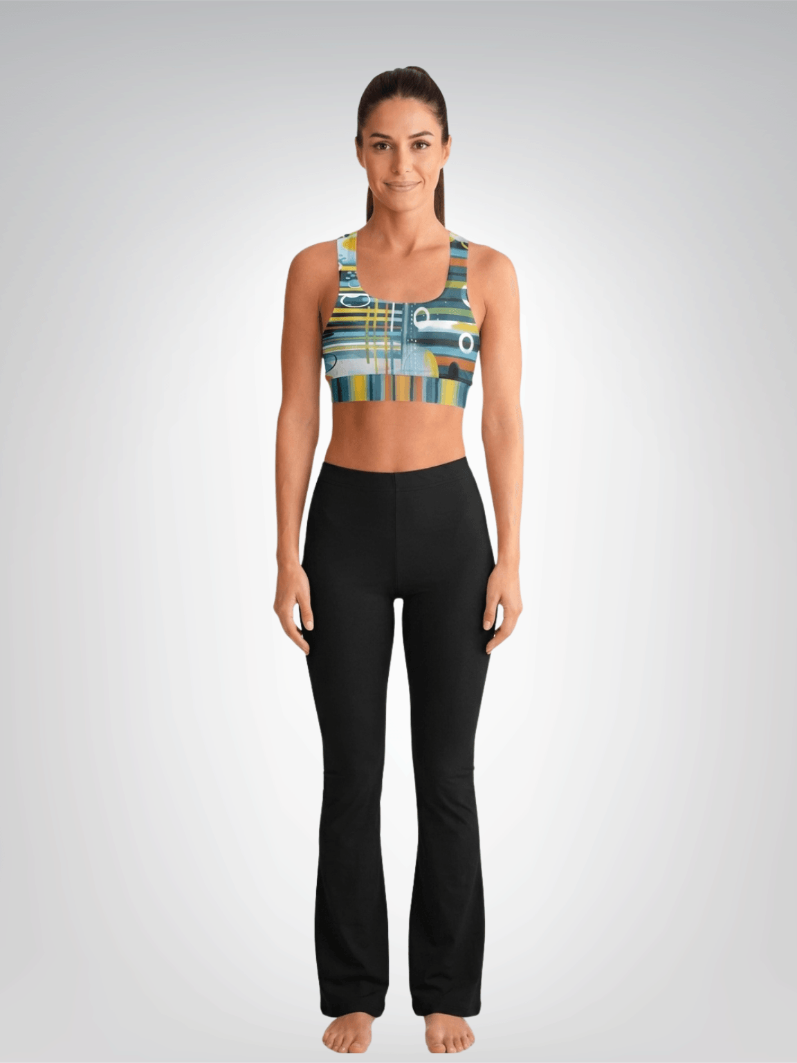 Greek Isles Blue Abstract Geometric Stripe Padded Sports Bra