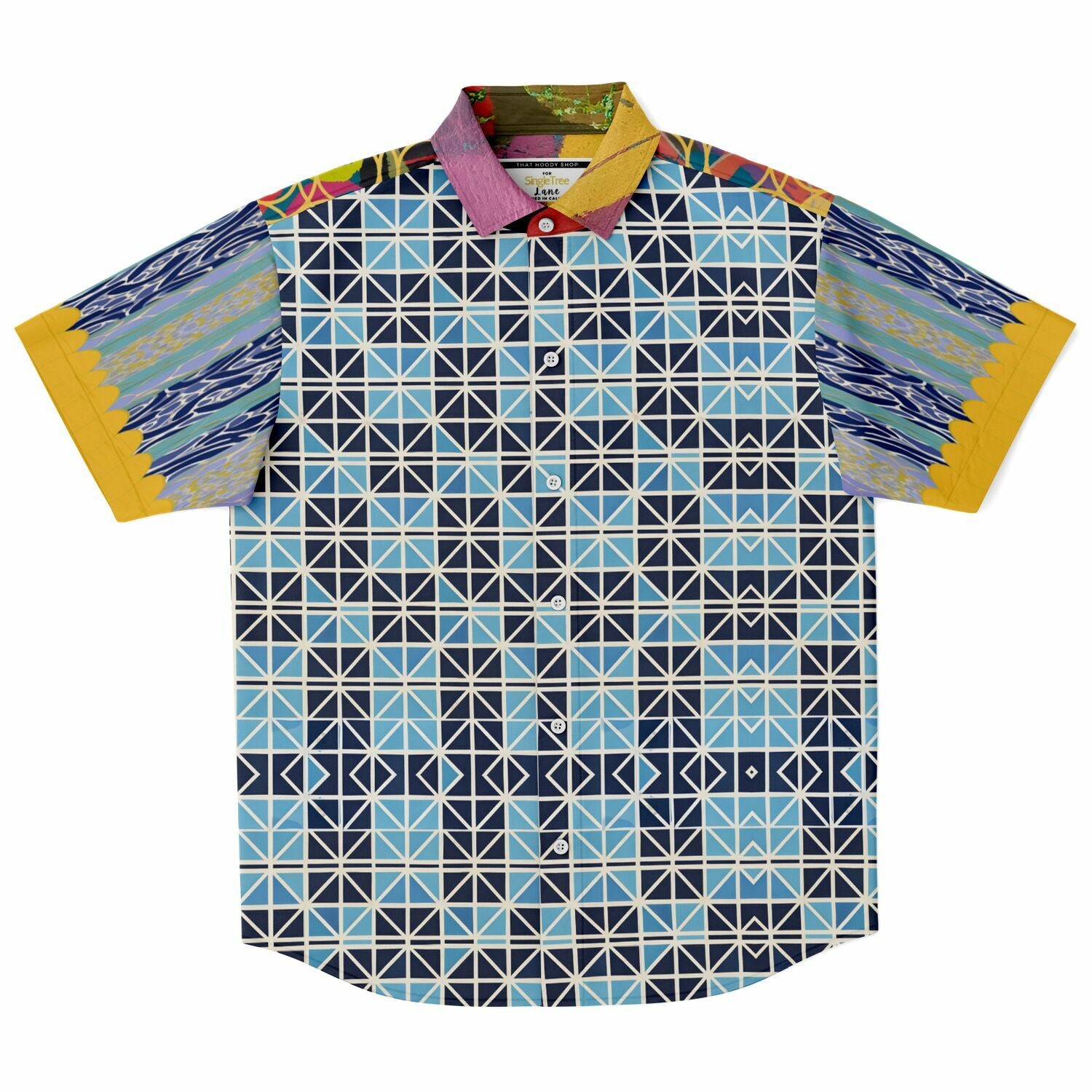 Greek Orthodox Tile in Blue Short Sleeve Button Down Shirt