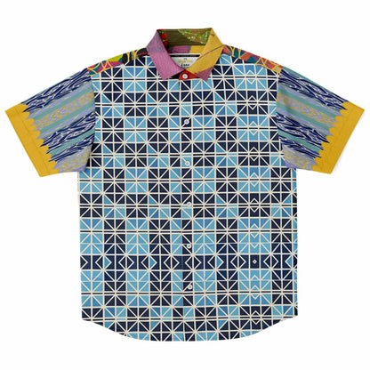 Greek Orthodox Tile in Blue Short Sleeve Button Down Shirt