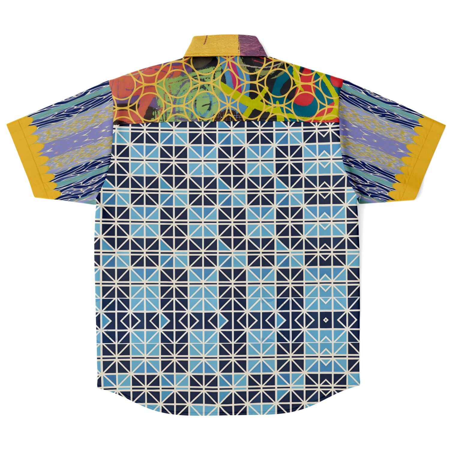 Greek Orthodox Tile in Blue Short Sleeve Button Down Shirt