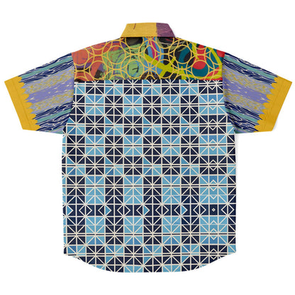 Greek Orthodox Tile in Blue Short Sleeve Button Down Shirt