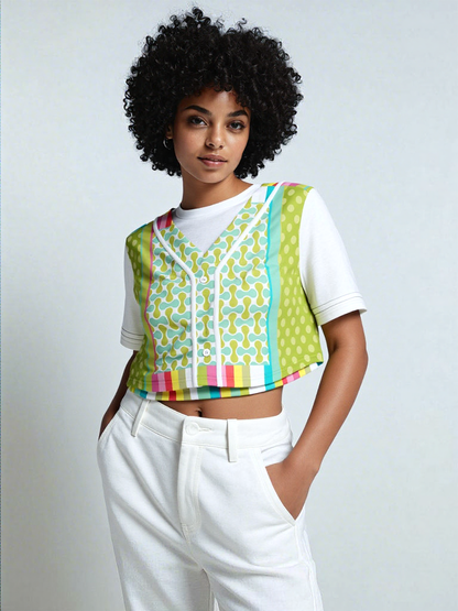 Green Anjou Pear Eco-Poly Cropped Button Front Jersey