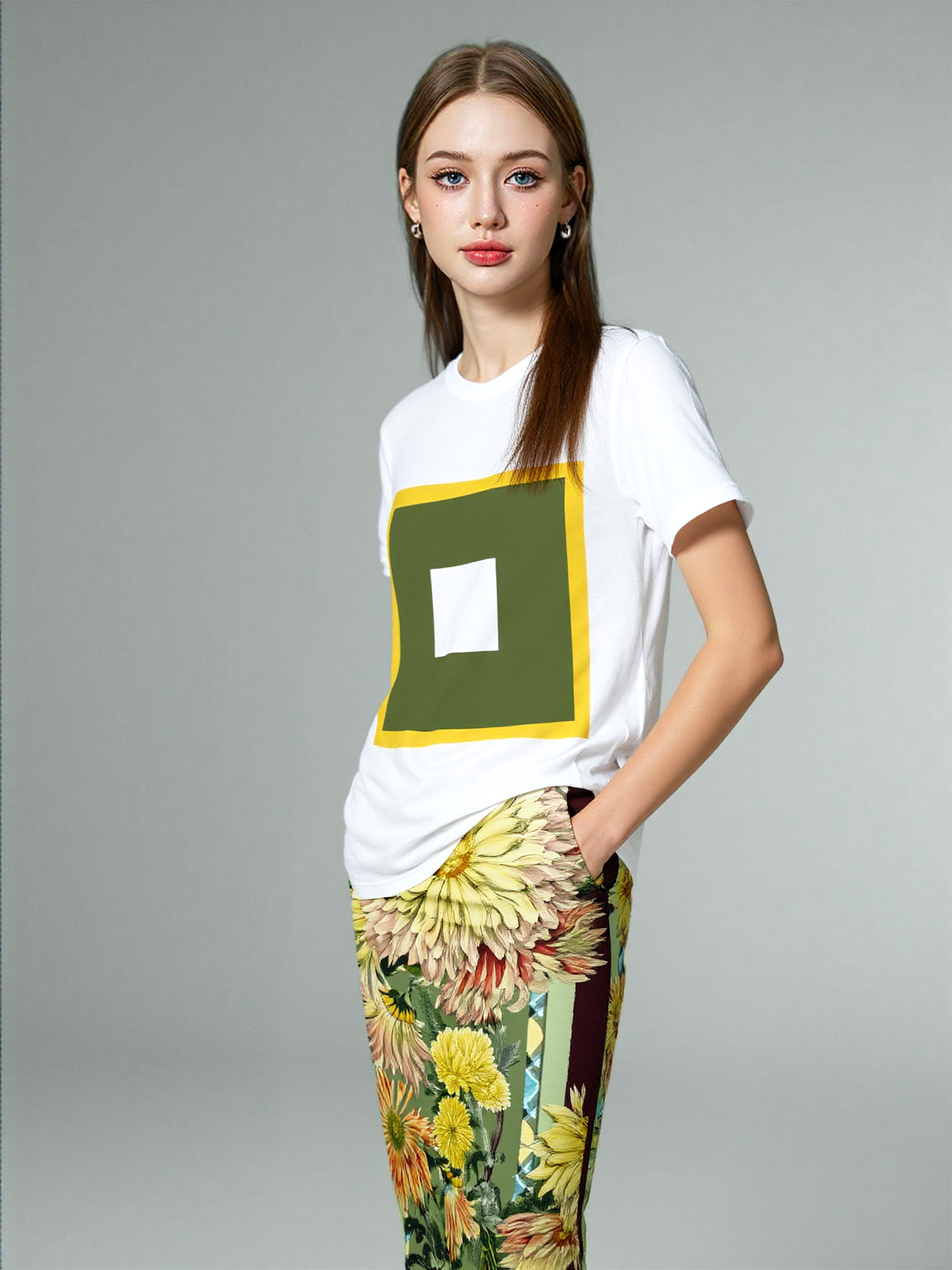 Green Caravan Floral Striped Eco-Poly Long Pocket Skirt