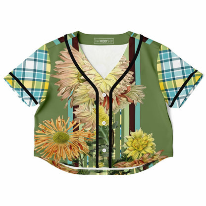 Green Caravan Striped Floral Plaid Eco-Poly Cropped Jersey