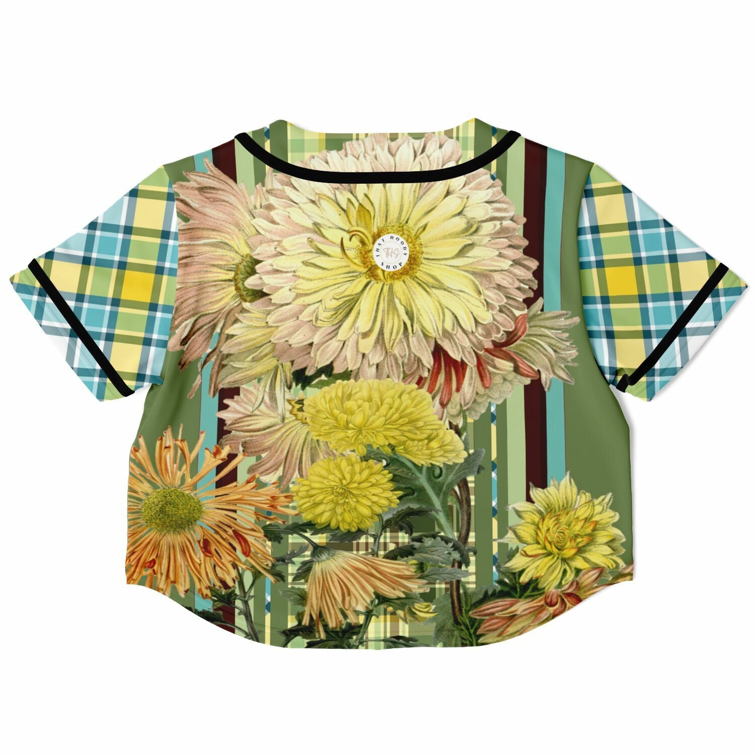 Green Caravan Striped Floral Plaid Eco-Poly Cropped Jersey