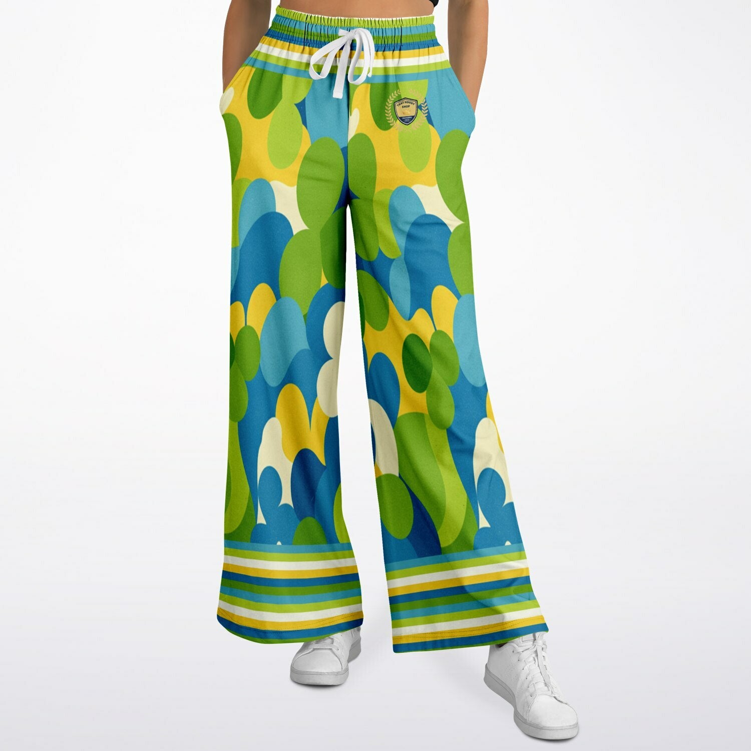 Green Earth 70s Abstract Floral Eco-Poly Wide Leg Pants