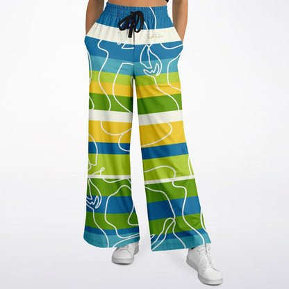 Green Earth Rugby Stripe in Abstract Lines Eco-Poly Wide Leg Pants