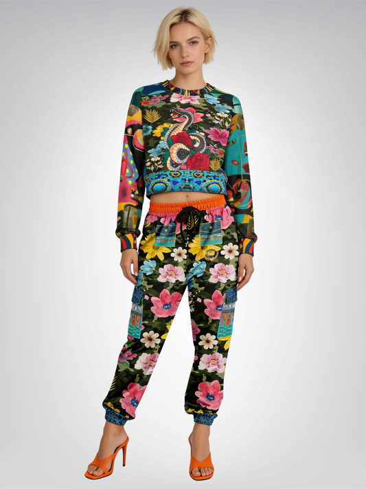 Green Floral Camo Eco-Poly Cargo Joggers