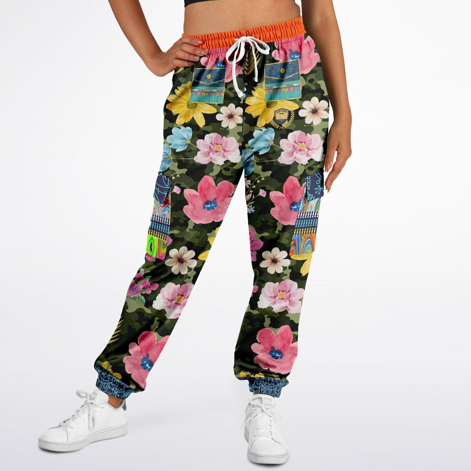 Green Floral Camo Eco-Poly Cargo Joggers