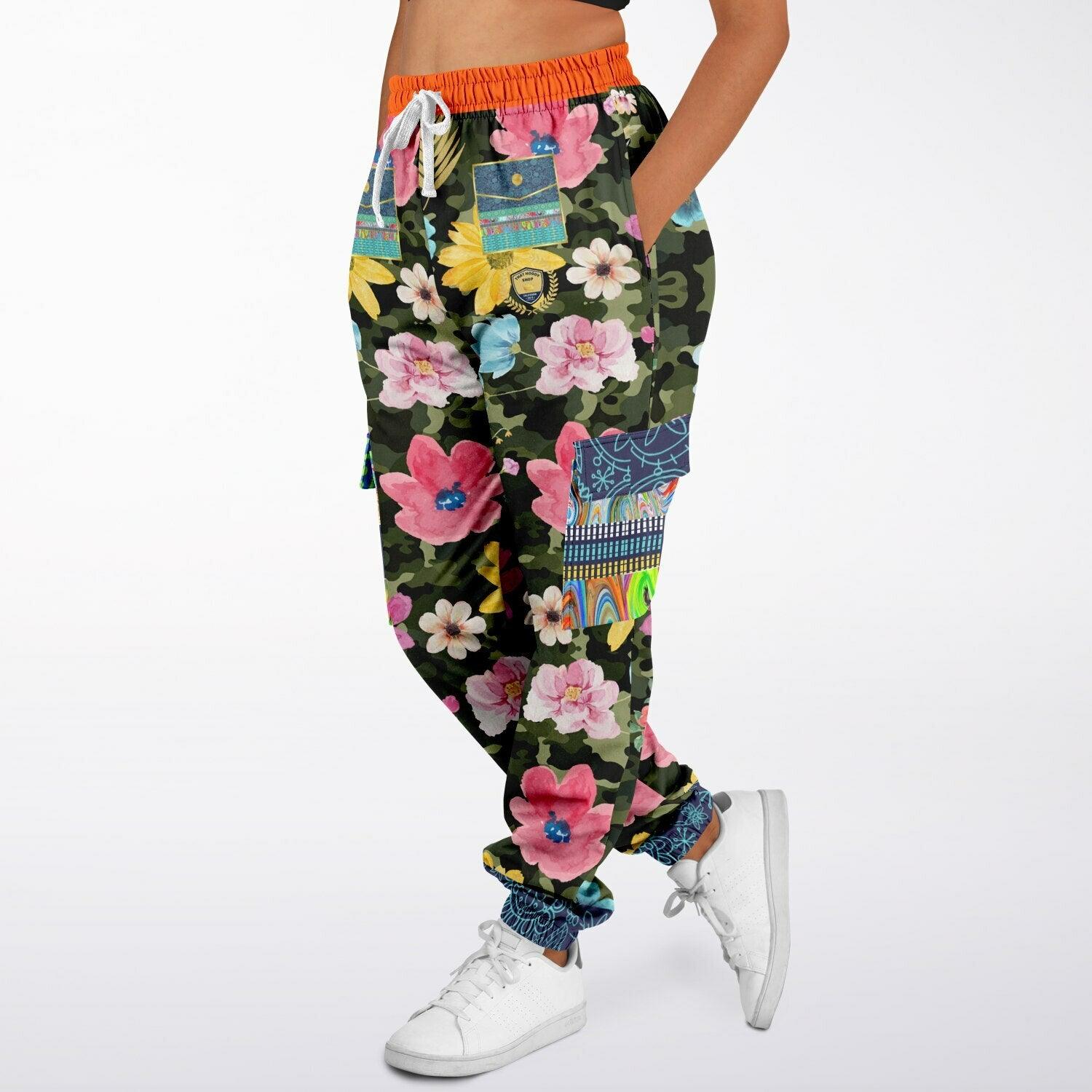 Green Floral Camo Eco-Poly Cargo Joggers