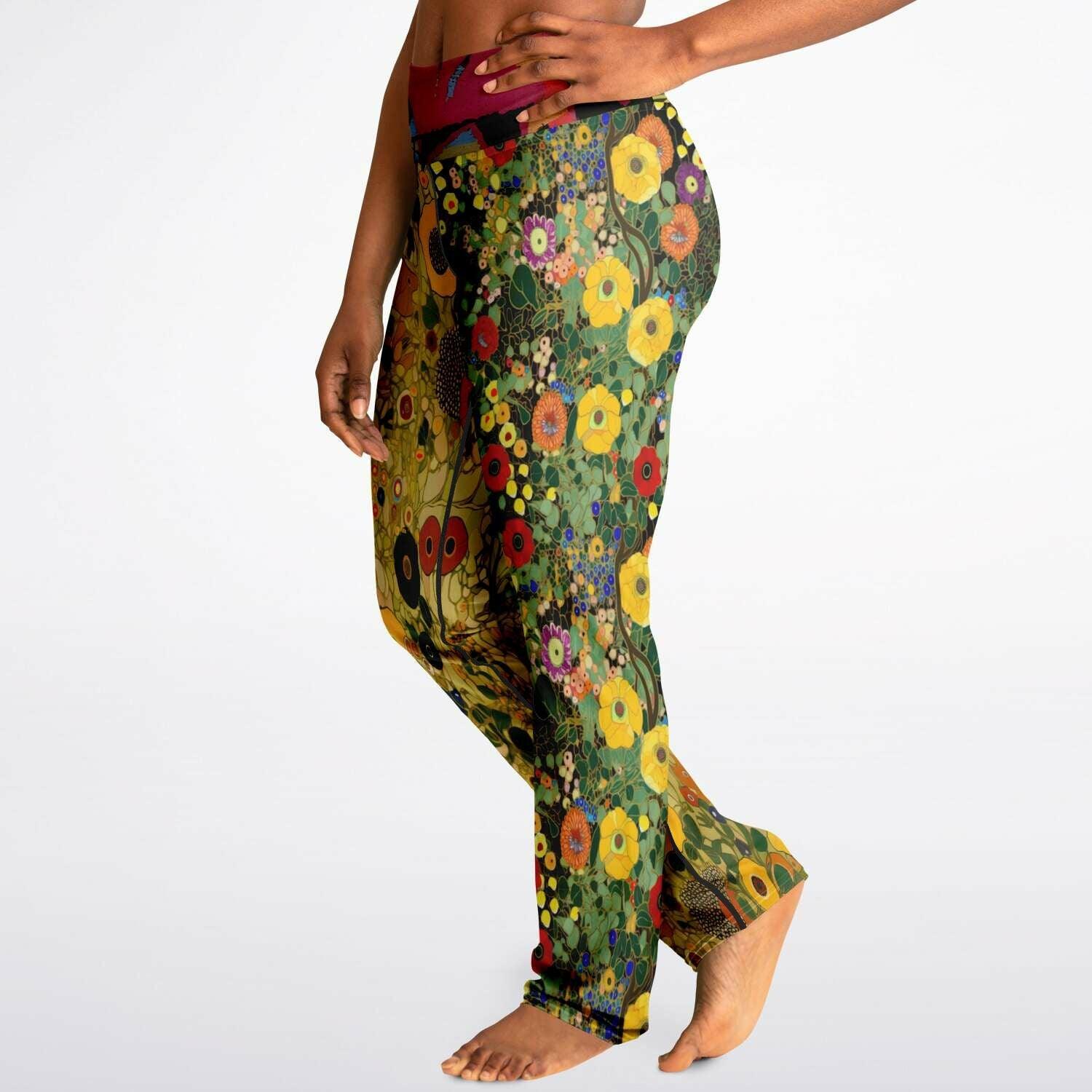 Green Forest Fairy Floral Flare Leggings