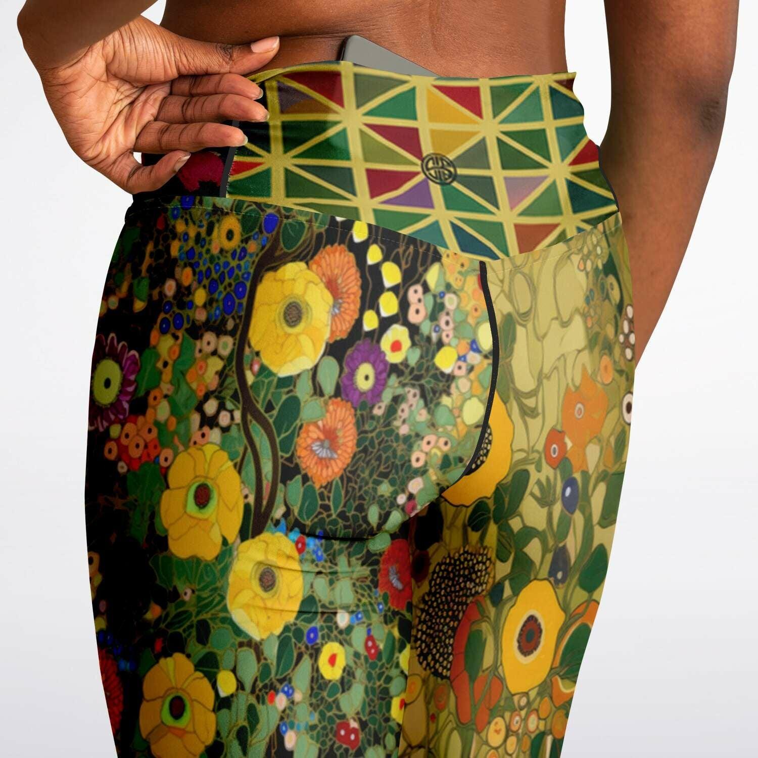 Green Forest Fairy Floral Flare Leggings