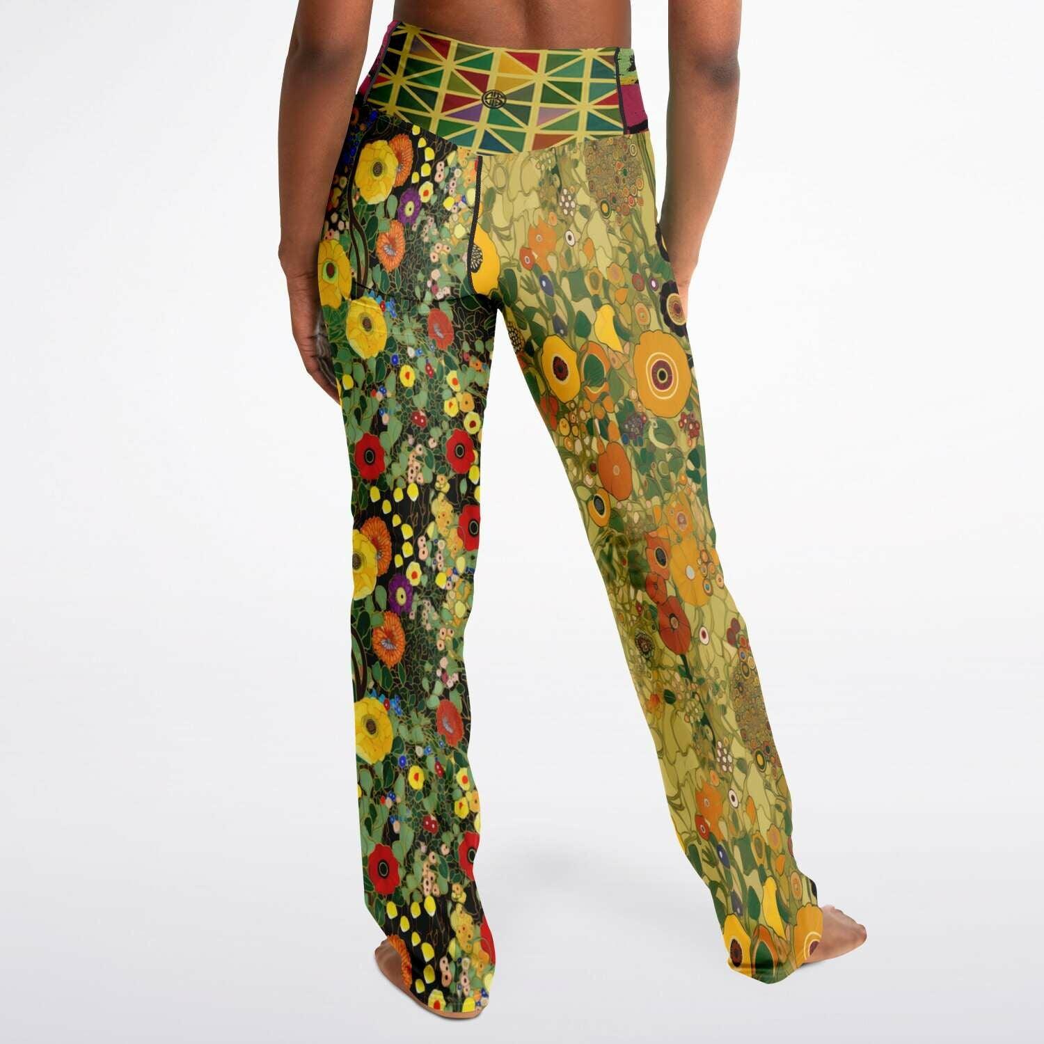 Green Forest Fairy Floral Flare Leggings