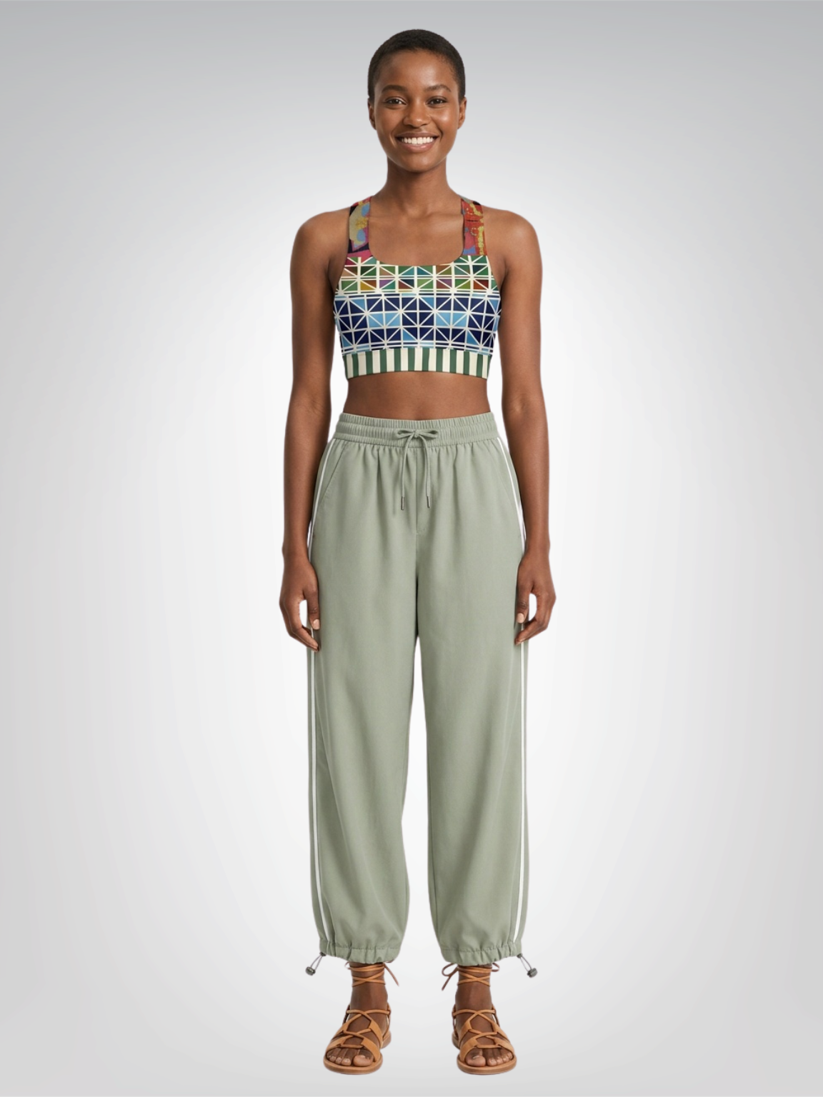 Green Forest Fairy Geometric Floral Padded Sports Bra