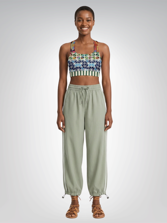 Green Forest Fairy Geometric Floral Padded Sports Bra