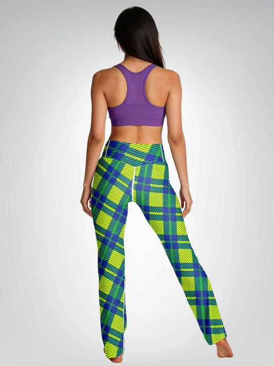 Green Pepper Tartan Plaid Flare Leggings