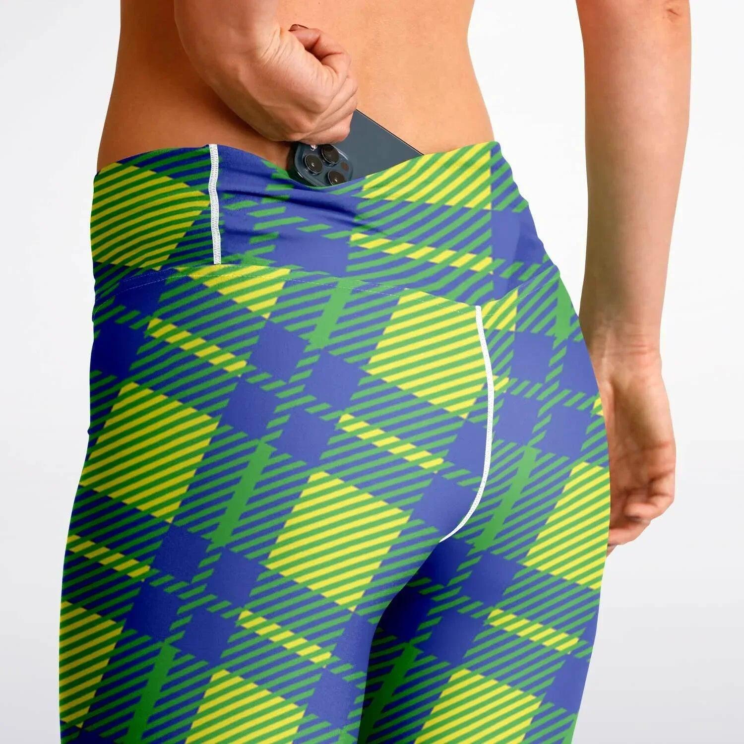 Green Pepper Tartan Plaid Flare Leggings