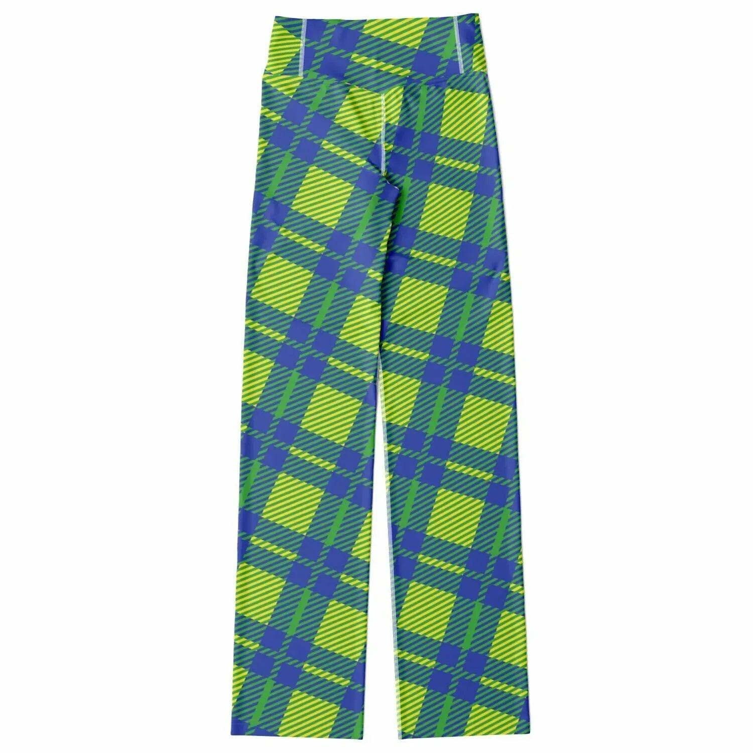 Green Pepper Tartan Plaid Flare Leggings