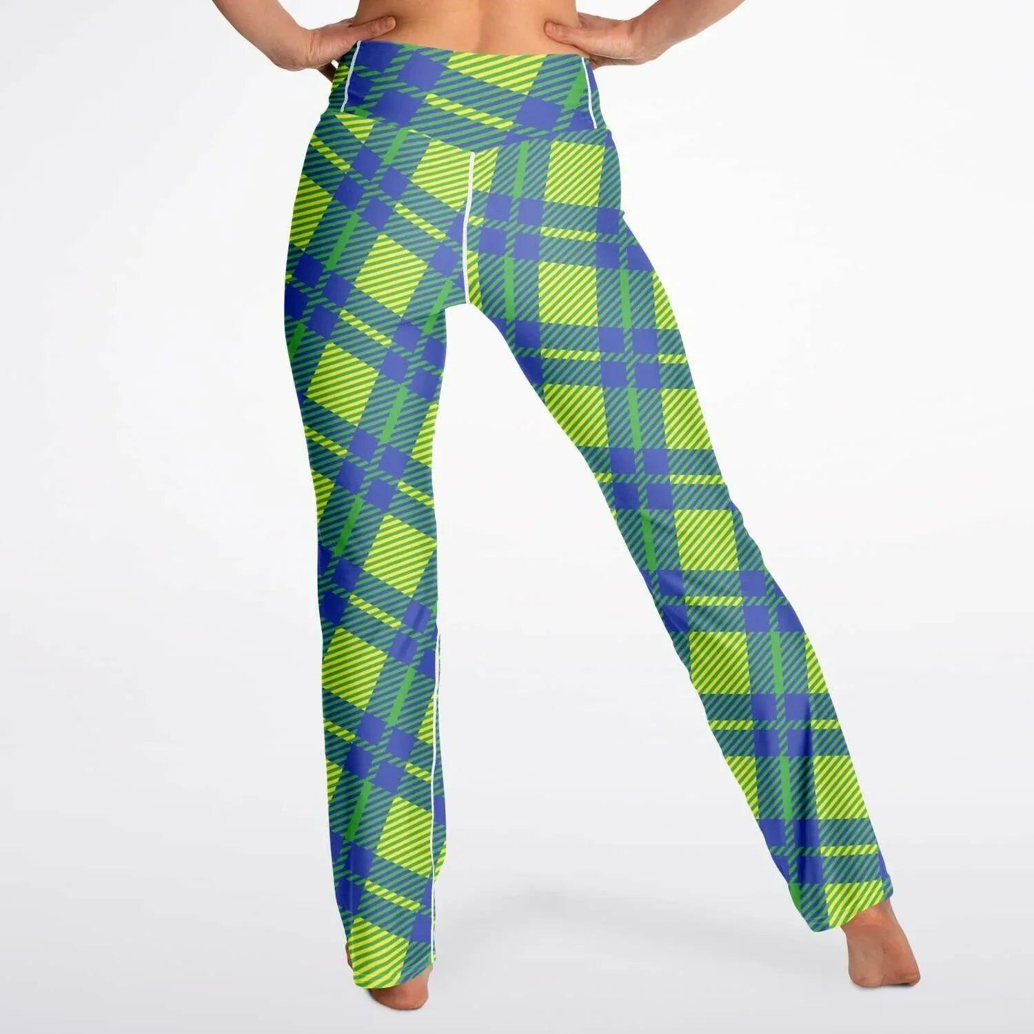 Green Pepper Tartan Plaid Flare Leggings