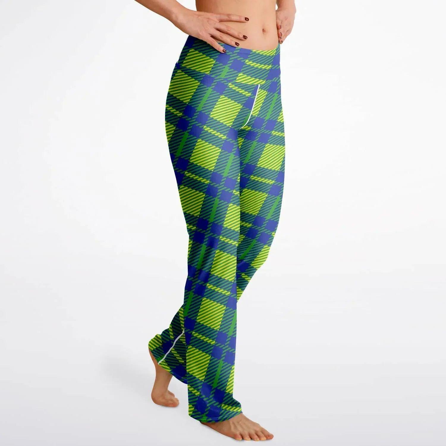 Green Pepper Tartan Plaid Flare Leggings